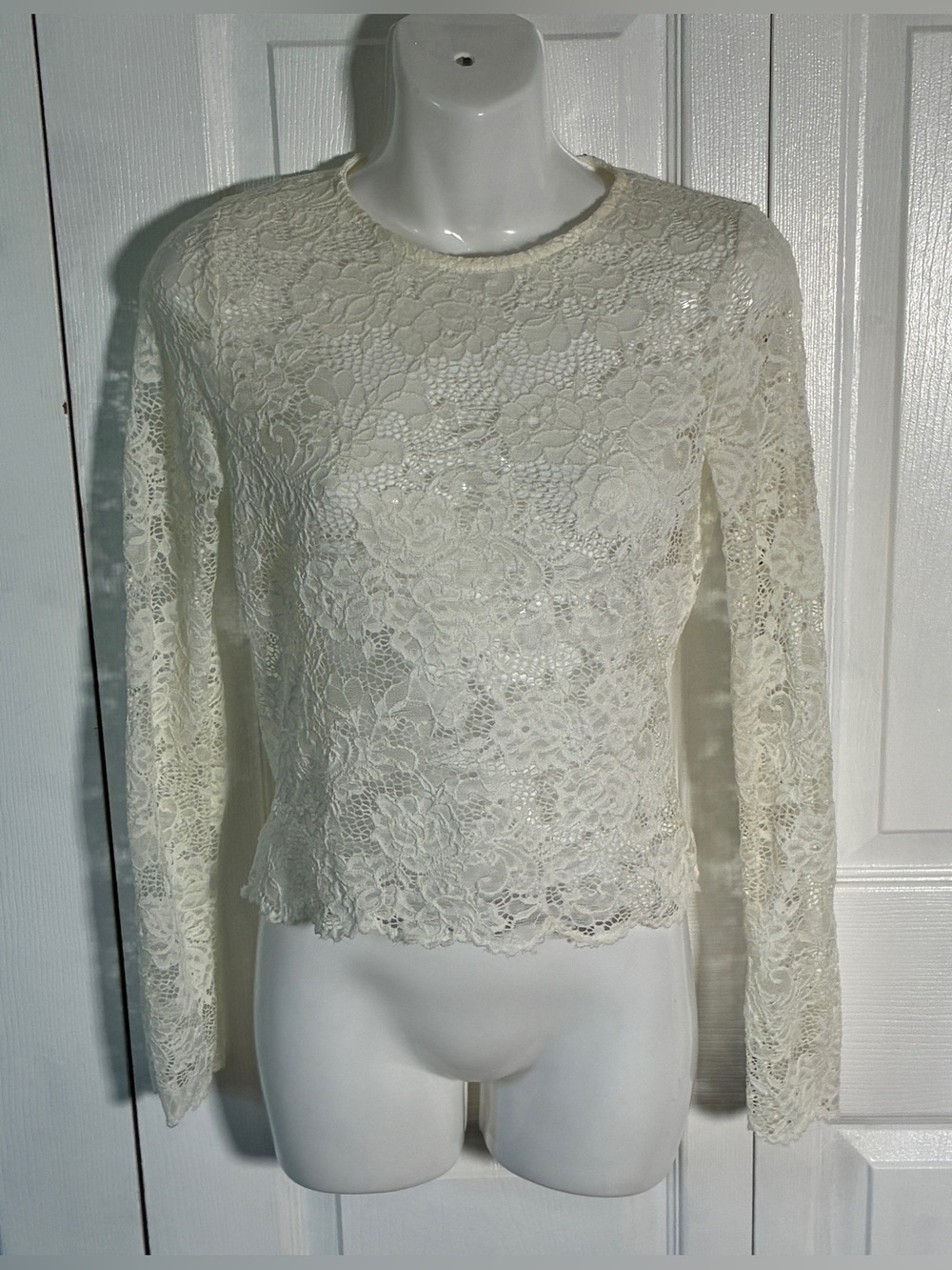 Twinkle by Wenlan Ivory Stretch Lace Top, Size M